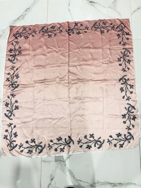Chanel Authentic Pink Silk Logo Floral Silk CC Scarf